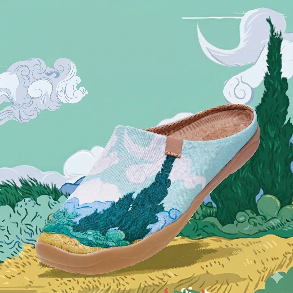 Van Gogh Wheatfield with Cypresses Malaga Slipper Men