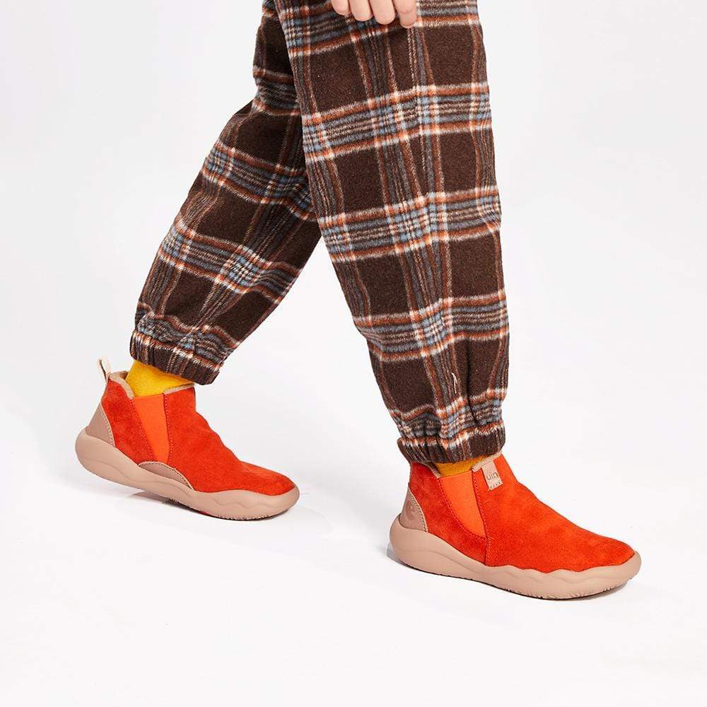UIN Footwear Kid Granada Orange Red Cow Suede Boots Kid Canvas loafers