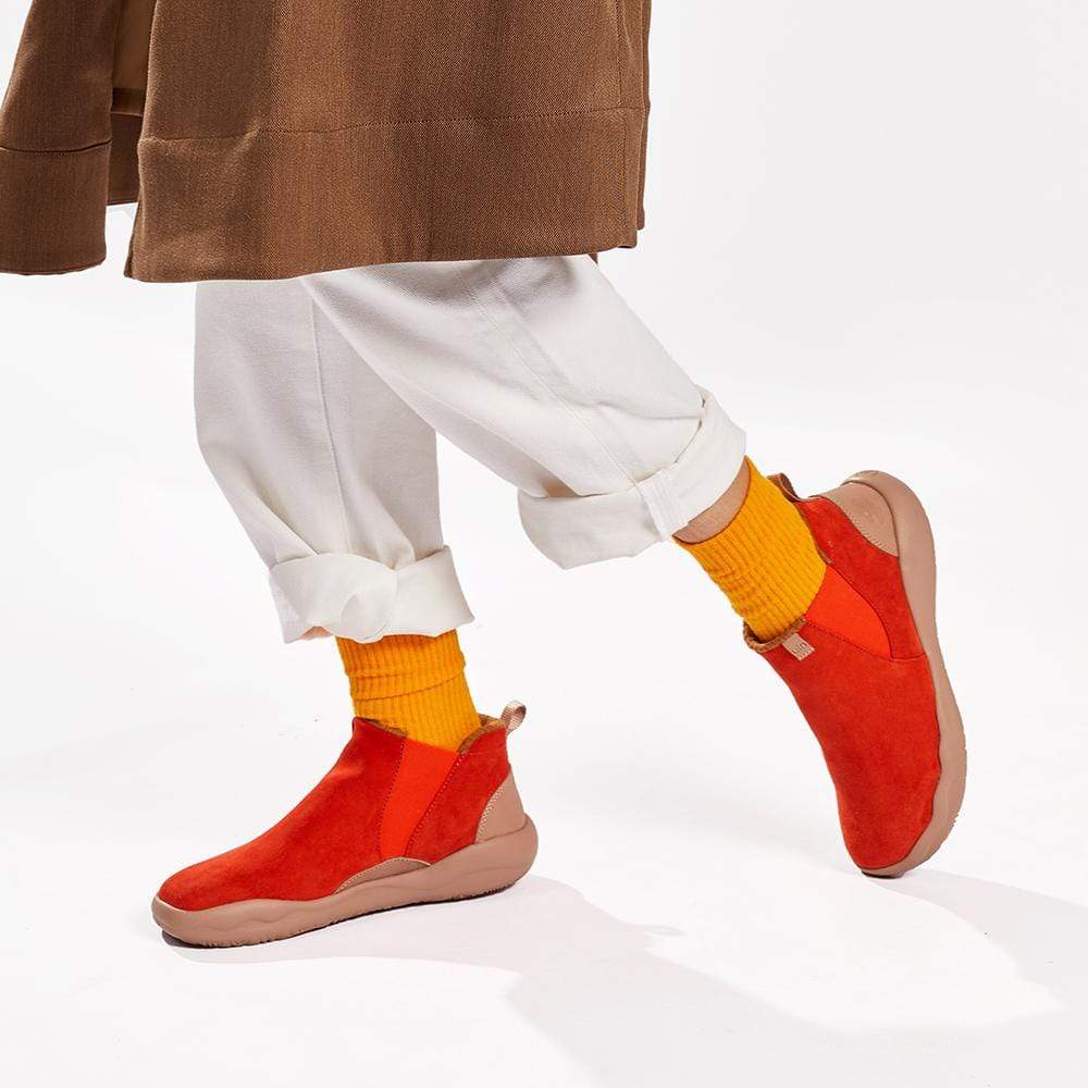 UIN Footwear Women Granada Orange Red Cow Suede Boots Women Canvas loafers
