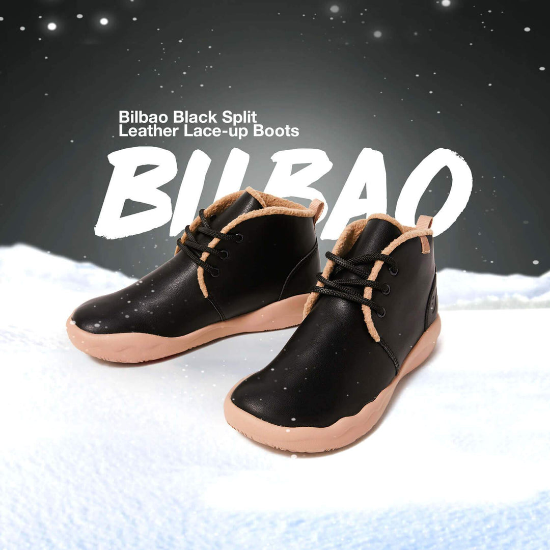 UIN Footwear Women (Pre-sale) Bilbao Black Split Leather Lace-up Boots Women Canvas loafers